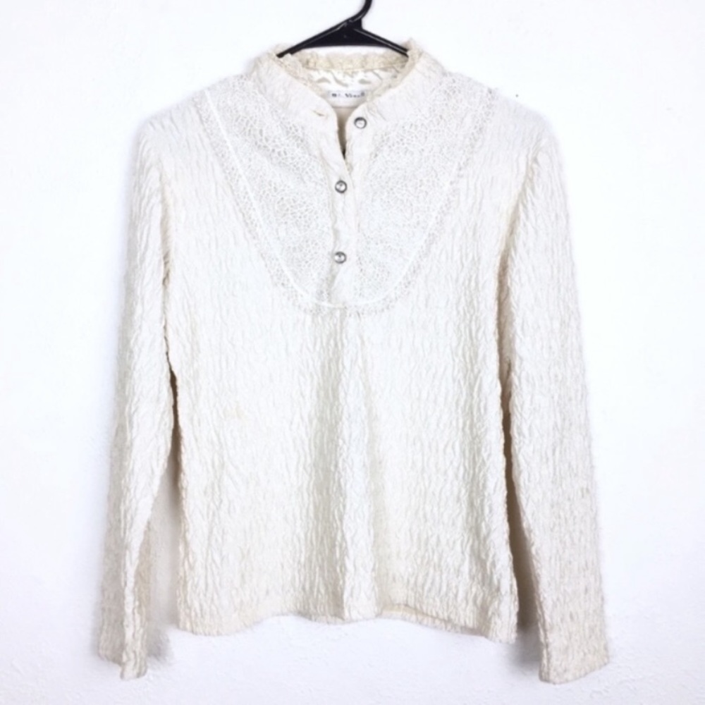Vintage high neck Victorian lace detail long sleeve blouse cottagecore coquette - Picture 8 of 8